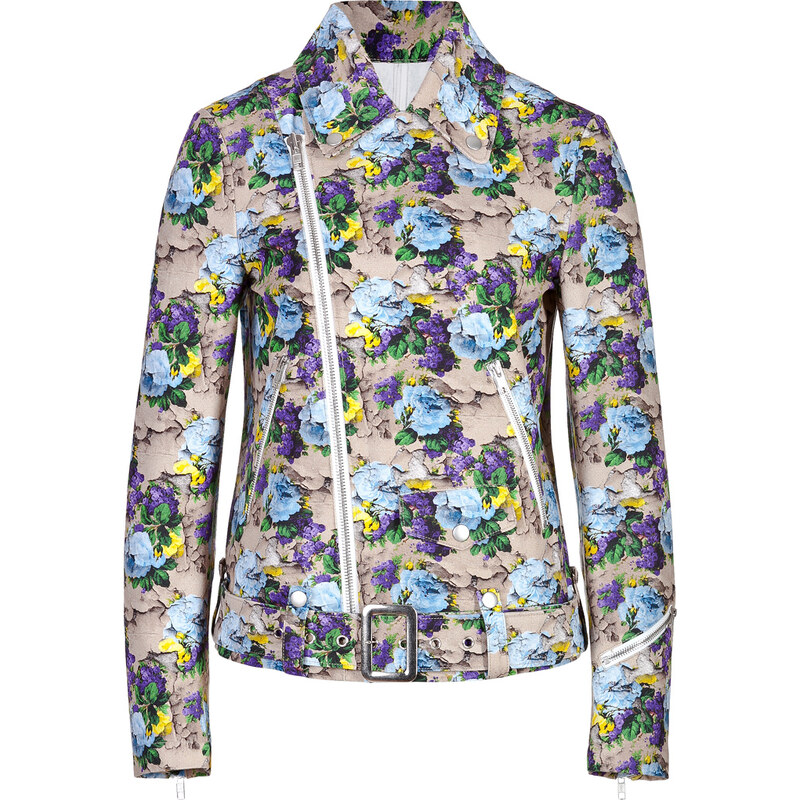 MSGM Cotton Floral Print Biker Jacket