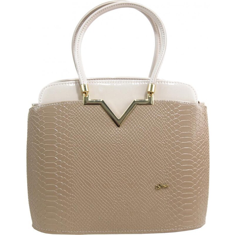 Elegantní lakovaná kroko kabelka S482 béžová - latté GROSSO 73449705