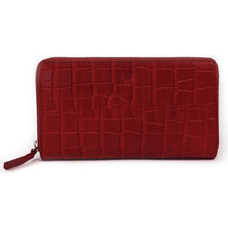 Tmavě červená croco dámská kožená zipová peněženka Rutger