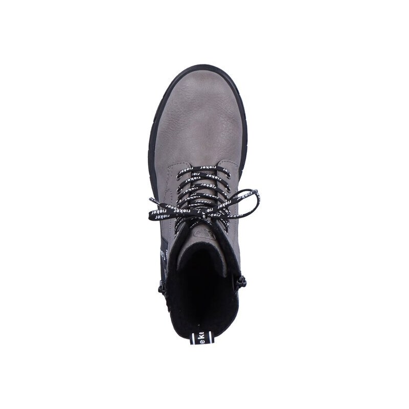 Moderní kotníková obuv s detailem textu Rieker Z9111-40 šedá