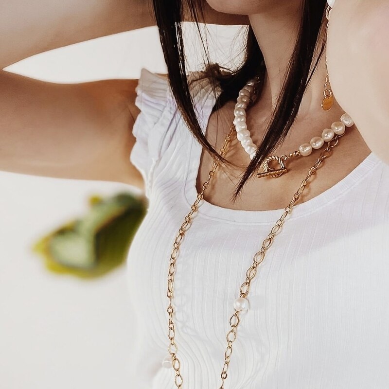 Manoki Perlový náhrdelník Katerina Gold - chirurgická ocel, říční perla