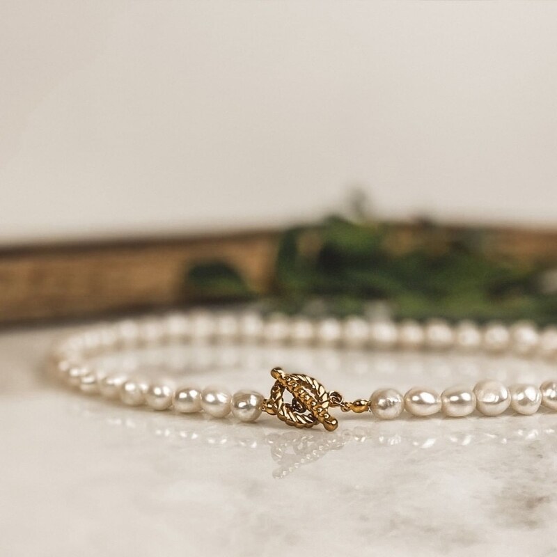 Manoki Perlový náhrdelník Katerina Gold - chirurgická ocel, říční perla