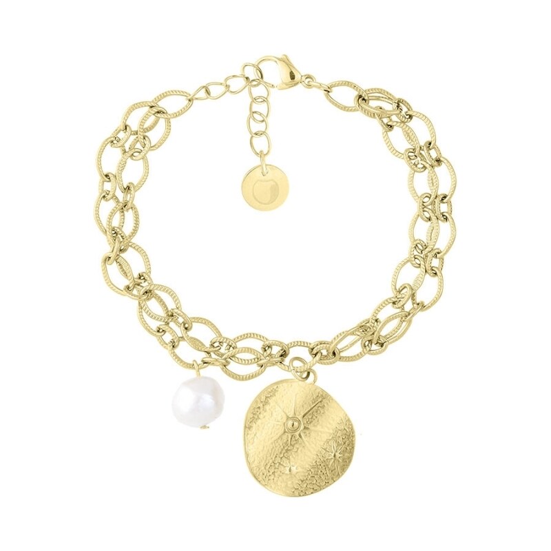 Manoki Dvojitý ocelový náramek s medailonem Sabrina Gold - perla 73453803