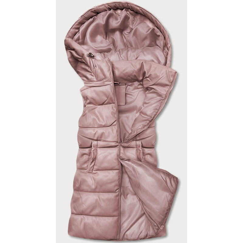 HONEY WINTER Teplá dámská vesta v pudrově růžové barvě z eko kůže (D-3231-59S)