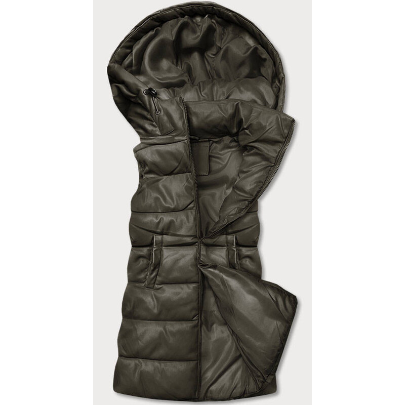 HONEY WINTER Teplá dámská vesta v army barvě z eko kůže (D-3231-22) 74074442