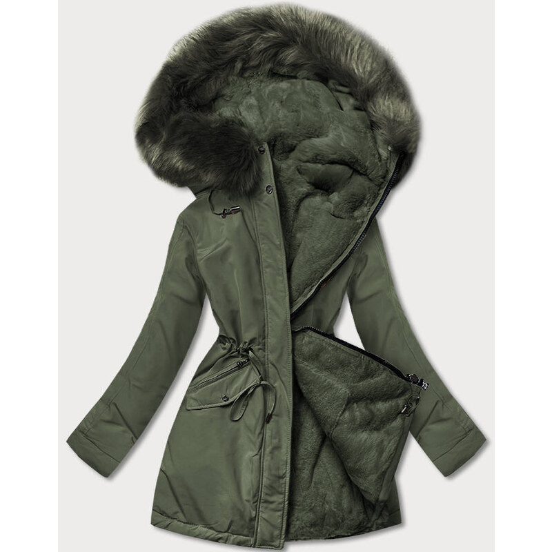MHM Teplá oboustranná dámská zimní bunda v khaki barvě (W610)