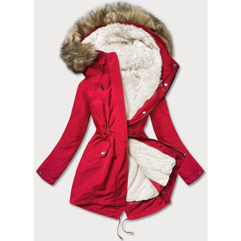MHM Červeno-ecru teplá dámská zimní bunda (W629)