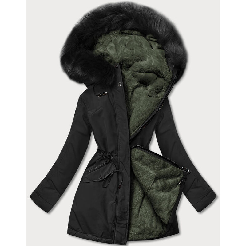 MHM Dámská teplá zimní bunda oboustranná černá/khaki (w610) 112722500