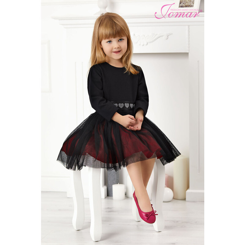 Dívčí šaty černý vrch černo červená sukně 849 92-116