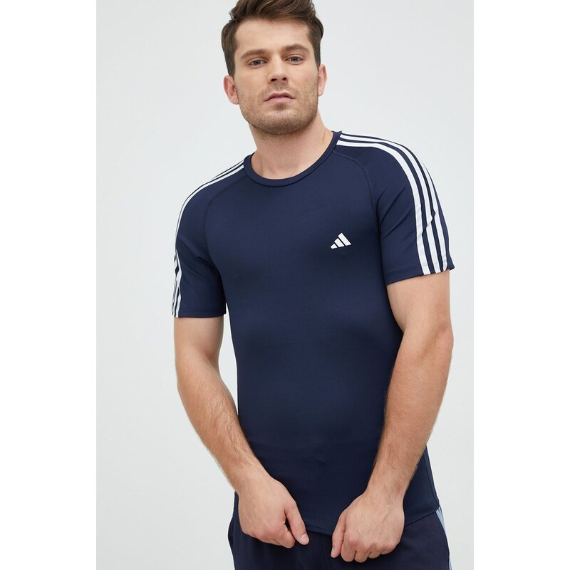 Tréninkové tričko adidas Performance Techfit 3-stripes tmavomodrá barva, s potiskem