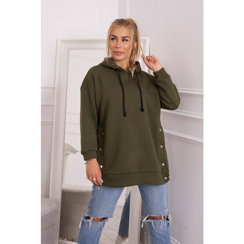 K-Fashion Zateplená mikina se zapínáním na druky khaki