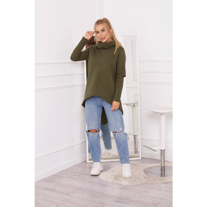 K-Fashion Zateplená mikina s delšími zády v barvě khaki 84212887
