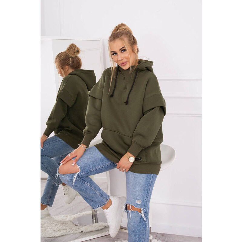 K-Fashion Zateplená halenka s polovičním rolákem khaki barvy 84212984