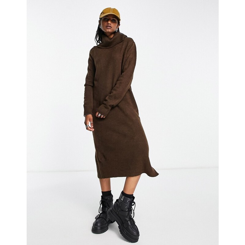 ONLY roll neck midi jumper dress in chocolate brown 91934123