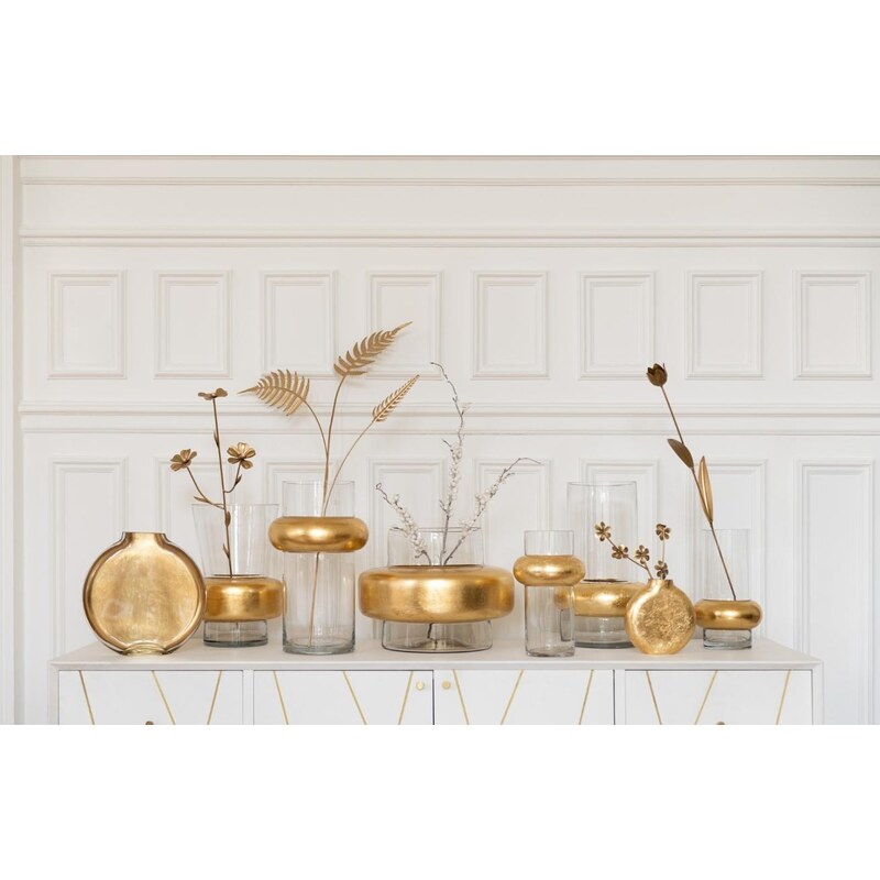 Zlatá skleněná dekorativní váza J-Line Anellu 25 cm