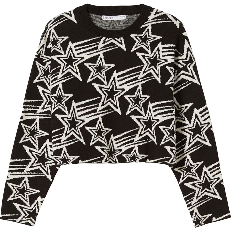 Bershka Svetr černá / bílá 109076301