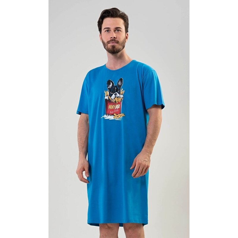 Cool Comics Pánská noční košile s krátkým rukávem Bulldog - modrá