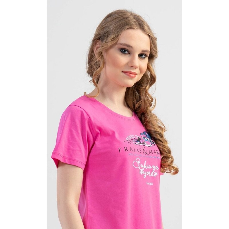 Vienetta Dámská noční košile s krátkým rukávem Moře - tmavě růžová