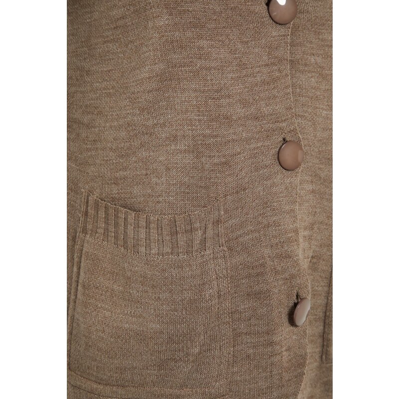 Trendyol Mink Padded Pocket Detailed Knitwear Cardigan