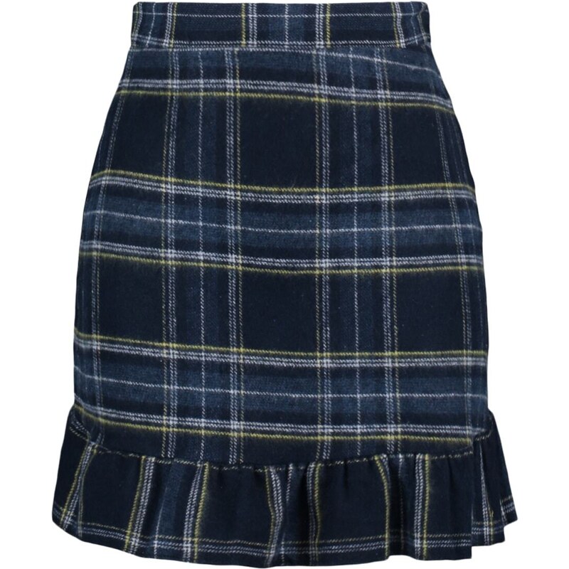 Trendyol Blue Checked Patterned Mini Woven Mini Skirt with Ruffles