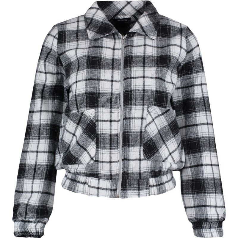 Trendyol Black Plaid Bomber Cachet Coat