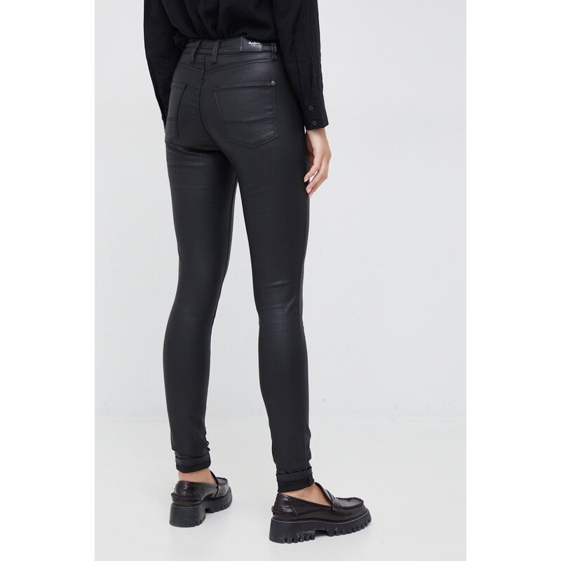 Kalhoty Pepe Jeans dámské, černá barva, přiléhavé, high waist