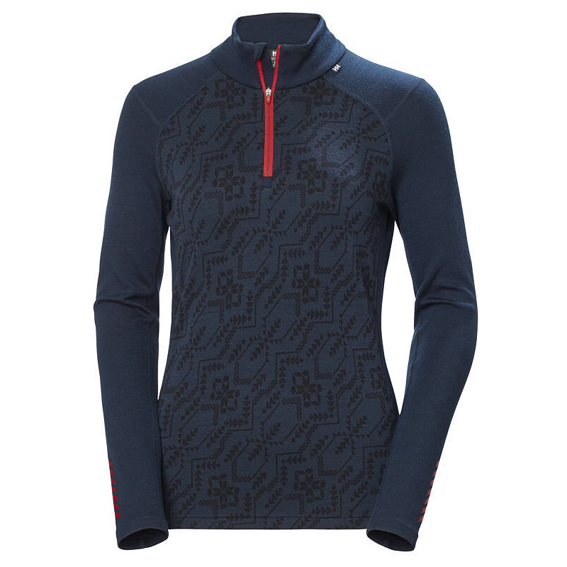 Funkční triko HELLY HANSEN W LIFA MERINO MIDW GRA 1/2 ZIP 598 NAVY DECO FLOWER