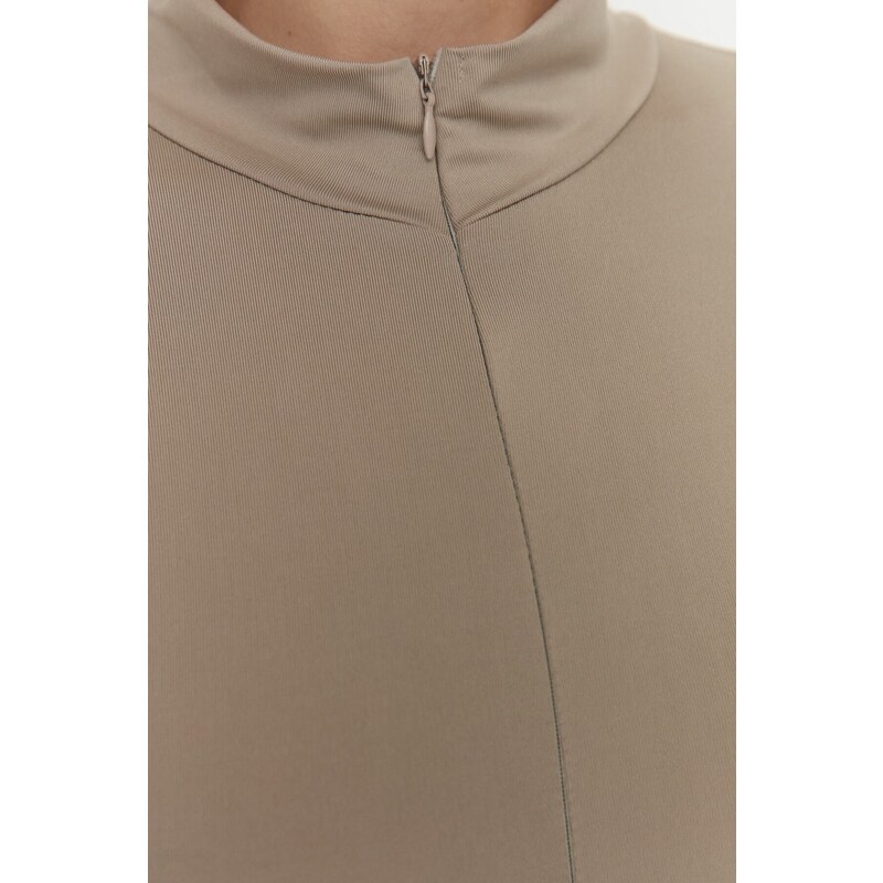Trendyol Mink Zipper High Neck Long Sleeve Flexible Snaps Knitted Body