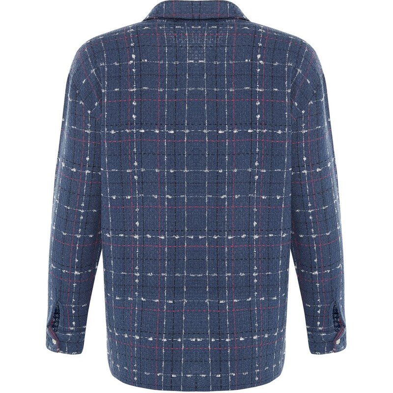 Trendyol Blue Woven Basic Tweed Checked Shirt