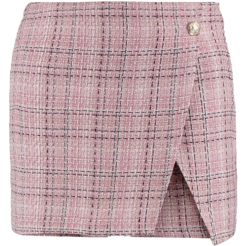 Trendyol Pink High Waist Tweed Woven Shorts Skirt