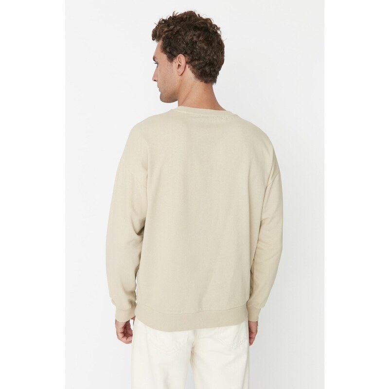 Trendyol Stone Men's Oversize/Wide-Fit Crew Neck Geometric Printed Sweatshirt