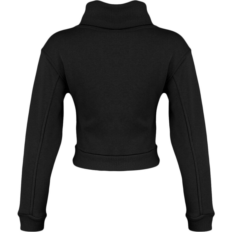 Trendyol Black Collar with Rib and Zipper Detail, Fleece Inside, Knitted Sweatshirt