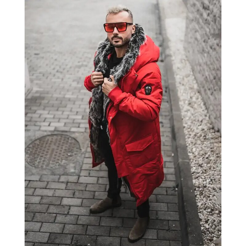 Fashionformen Prodloužená pánská zimní bunda parka červená OJ Stranger