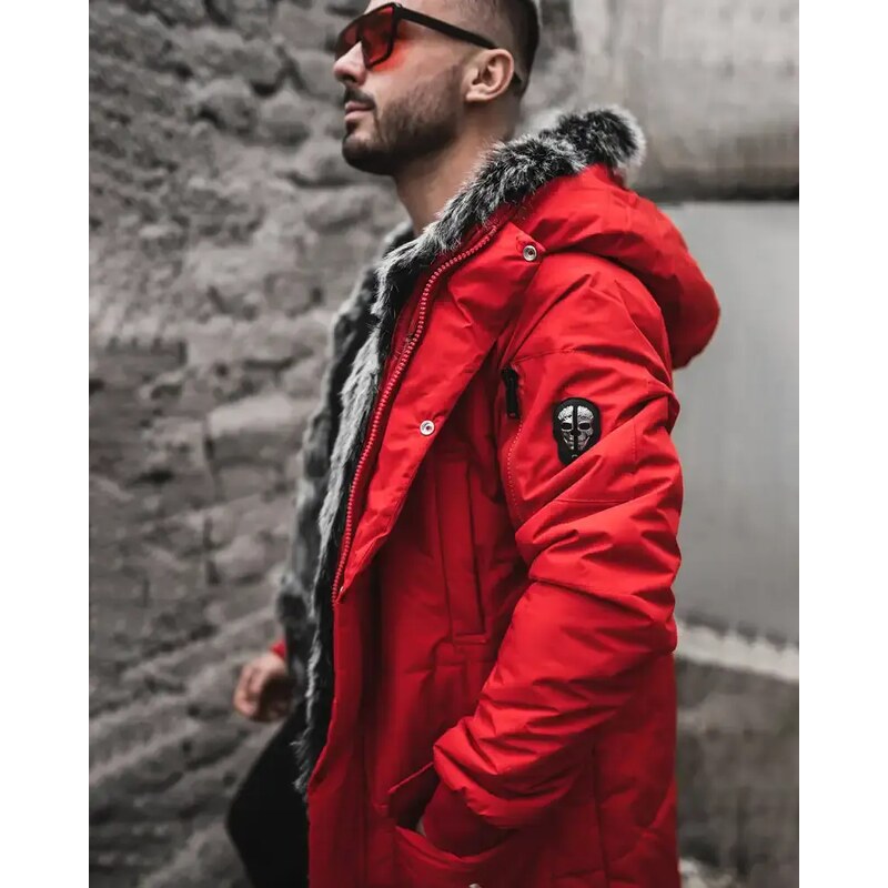 Fashionformen Prodloužená pánská zimní bunda parka červená OJ Stranger