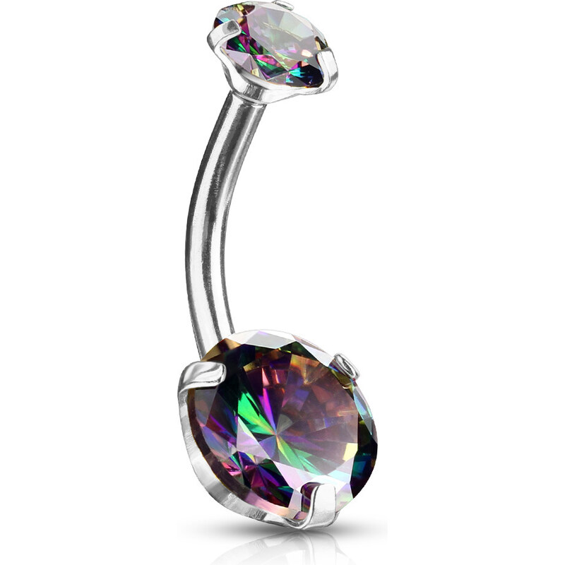 Atreya Piercing do pupíku s vnitřním závitem a duhovými CZ