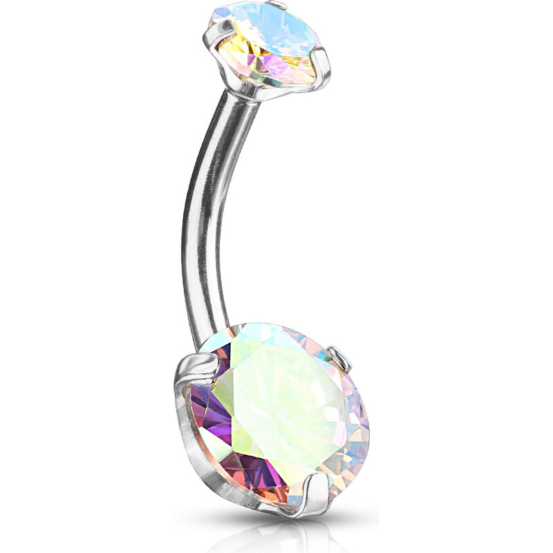 Atreya Piercing do pupíku s vnitřním závitem a duhovými CZ
