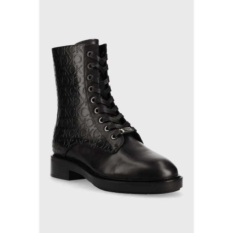 Nízké kozačky Calvin Klein Rubber Sole Combat Boot dámské, černá barva, na plochém podpatku