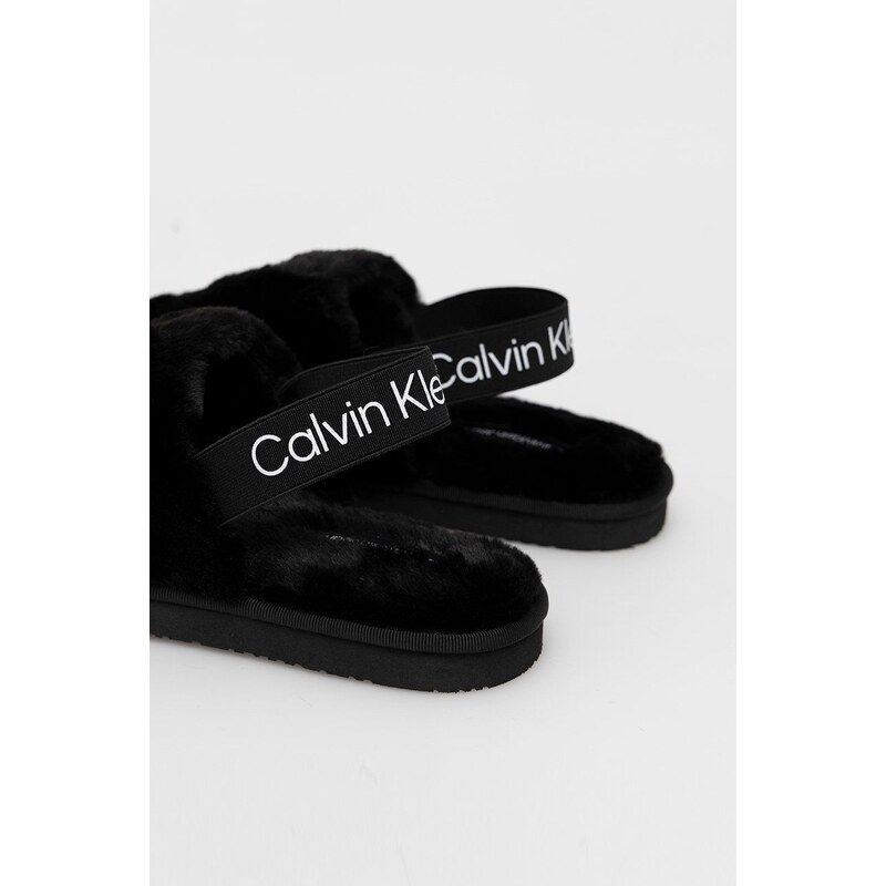 Pantofle Calvin Klein Jeans Home Slipper Fakefur Elastic černá barva
