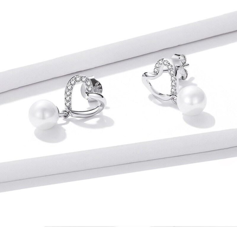 GRACE Silver Jewellery Stříbrné náušnice s perlou a zirkony Michela, stříbro 925/1000