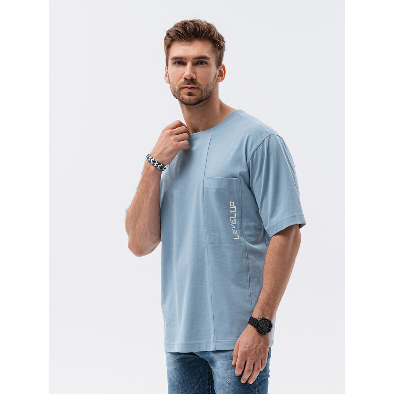 Ombre Clothing Pánské tričko OVERSIZE - nebesky modrá S1628