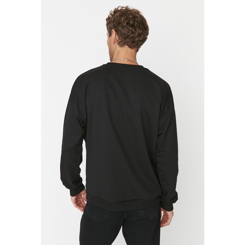 Trendyol Black Oversize/Wide-Fit Crew Neck Rock Theme Sweatshirt