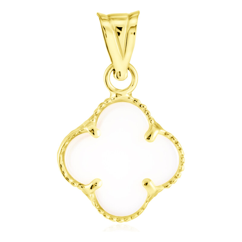 GEMMAX Jewelry Zlatý přívěsek Čtyřlístek s bílým onyxem ve stylu Vintage - střední GLPYD-41581