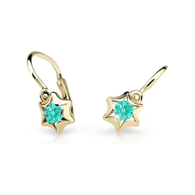 GEMMAX Jewelry Zlaté dětské náušnice na brizuru Cutie hvězdičky C2159 Mint Green GBEYS-00535