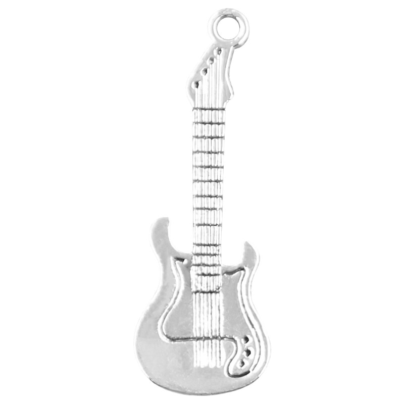 Přívěsek retro kovový - Elektrická kytara #1 - Stříbrná