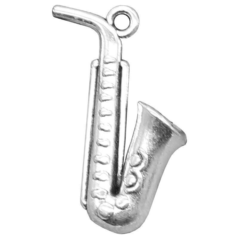Přívěsek retro kovový - Saxofon - Stříbrný