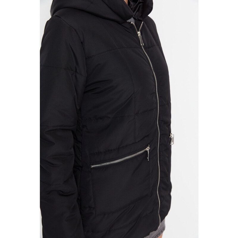 Trendyol Black Oversize Puffy Coat s kapucí