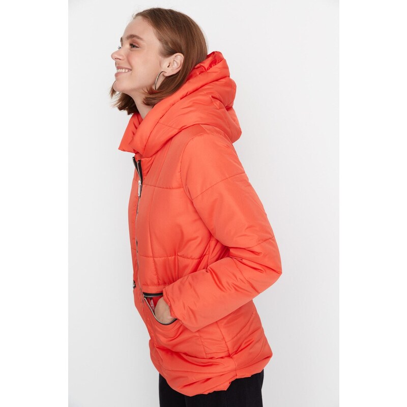 Trendyol Orange Oversize Puffy Coat s kapucí