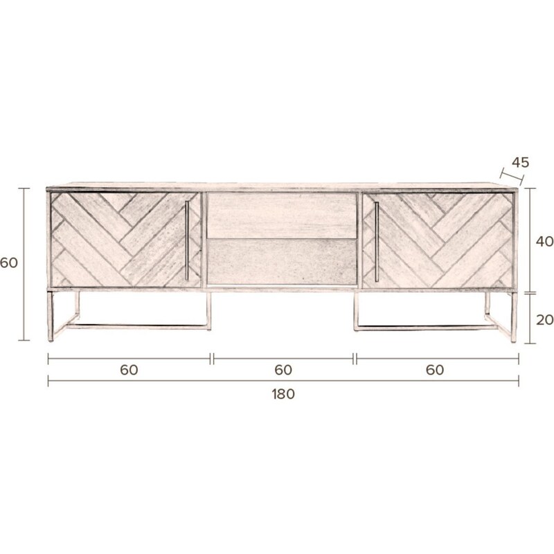 Černý dřevěný TV stolek DUTCHBONE Class 180 x 45 cm