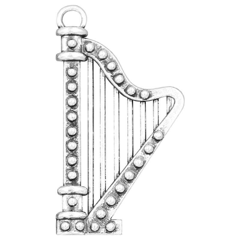Přívěsek retro kovový - Harfa - Stříbrná