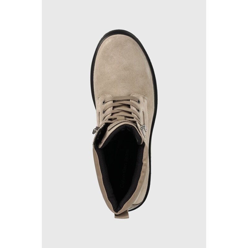 Semišové boty Calvin Klein Jeans Lug Mid Laceup Boot Hike pánské, hnědá barva